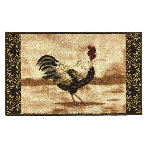 Purhome Machine Washable Printed Rooster Beige Brown Runner Rug and Mat